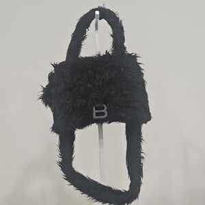 Balenciaga Black Faux Fur Shoulder Bag